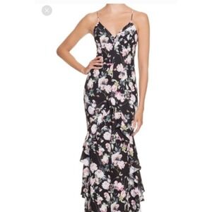 Revolve Jarlo London Dress Black Floral Ruffle Maxi Dress 8 Wedding Feminine NWT